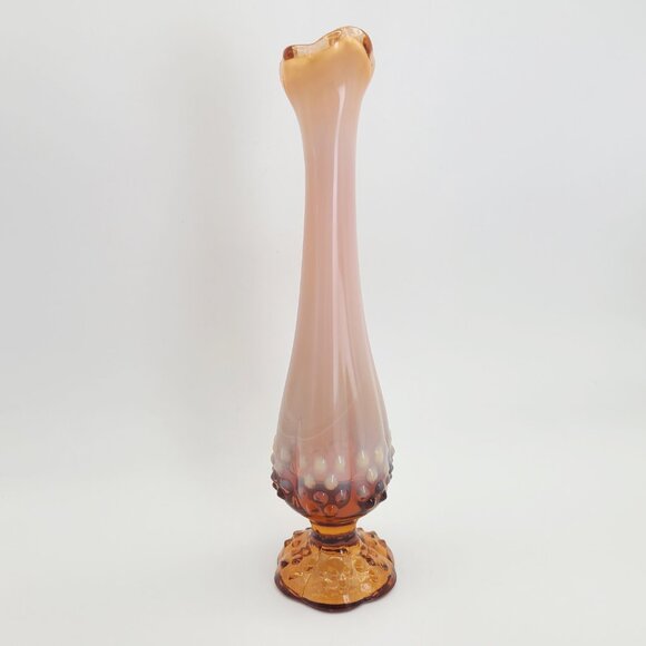 Fenton Glass Vintage Cameo Opalescent Hobnail Swung Bud Vase 9.75” Warm Caramel - Picture 4 of 8